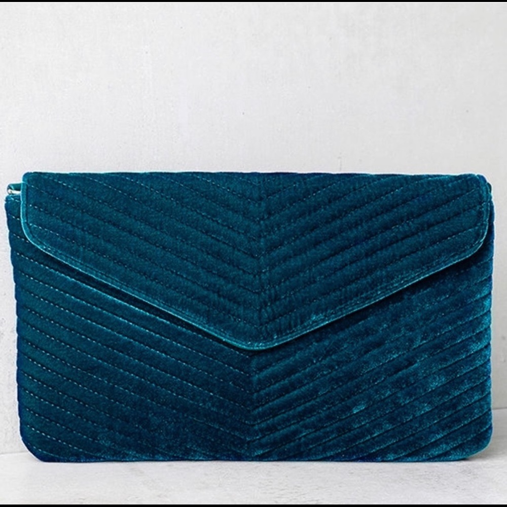 Lulus Teal Blue Velvet Clutch
